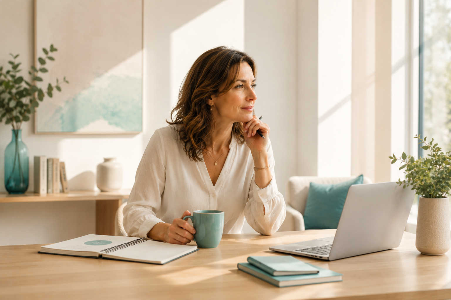 Femme en réflexion lors d'un bilan de compétences